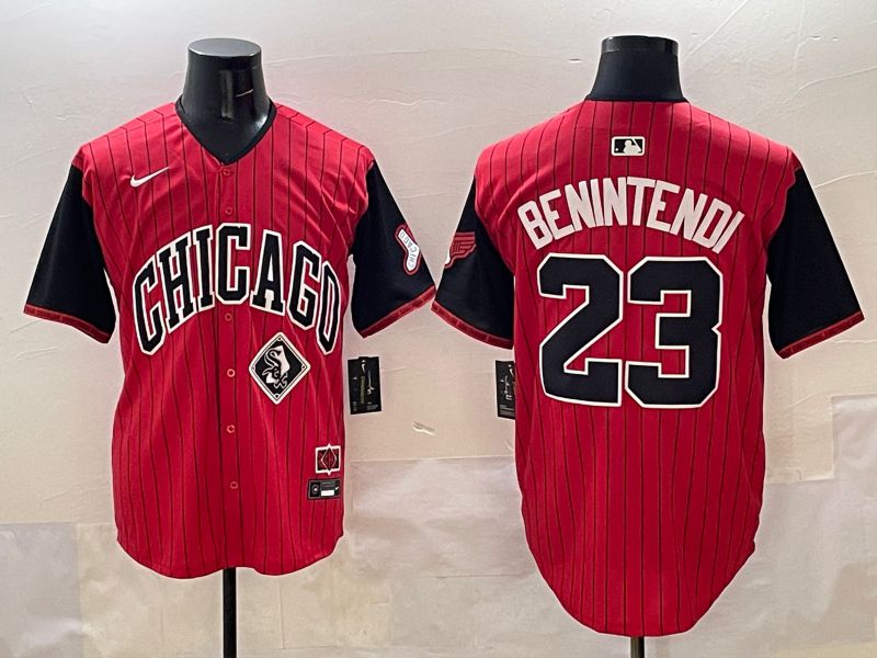 Men Chicago White Sox 23 Benintendi Red Stripe Joint Name 2025 Nike MLB Jersey style 11